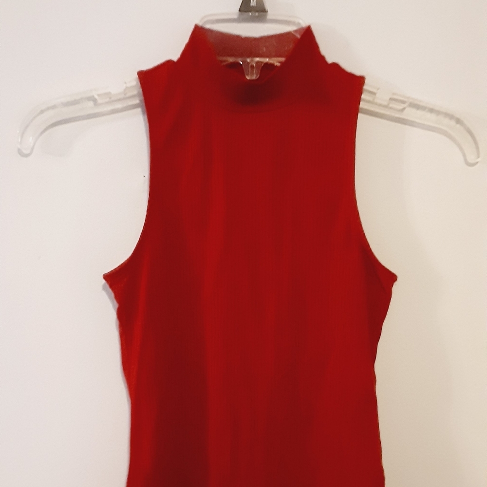 A sleeveless deep red sleeveless crop top